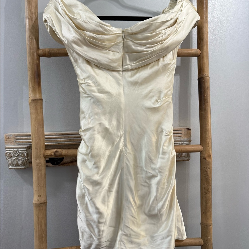 LPA Off-Shoulder Backless Ruched Mini Dress in Ivory - Picture 5 of 9